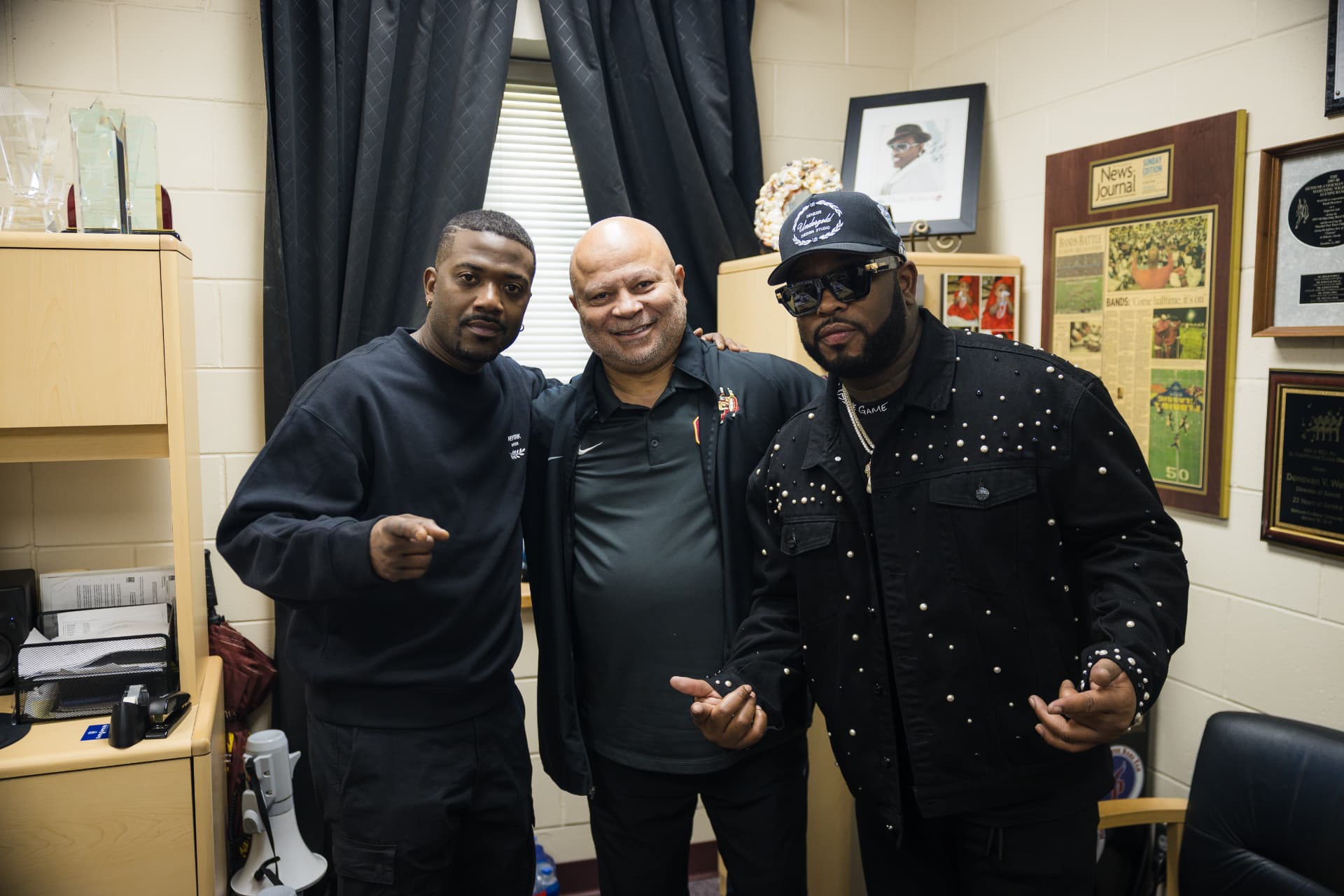 Pleasure P and Ray J with the university band director